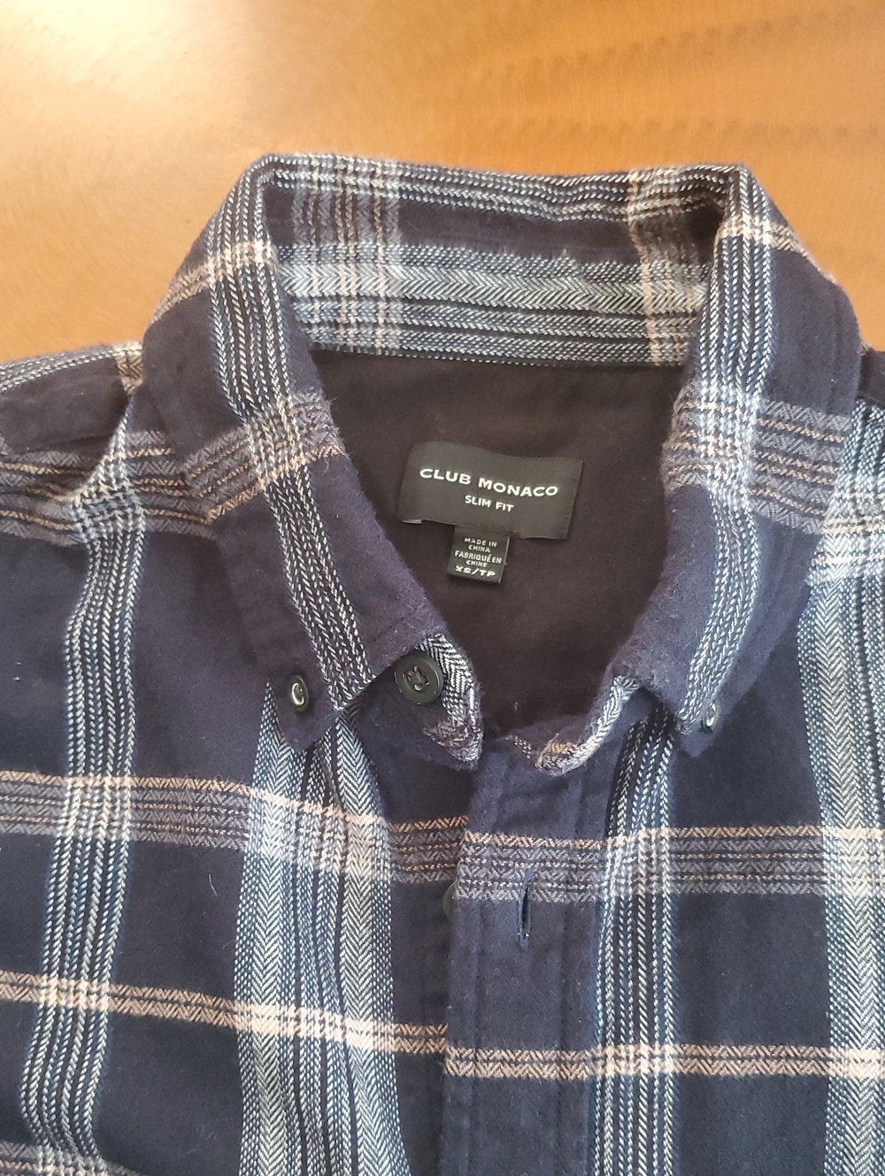 Club Monaco Navy and Cream Plaid Button-Down Shirt/ TEENS  Size